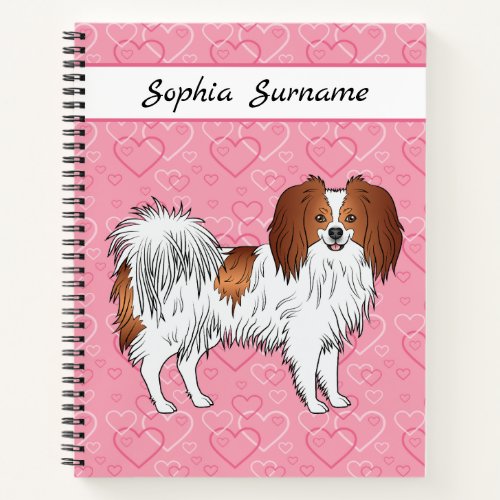 Red And White Phalne Cute Dog On Pink Hearts Notebook