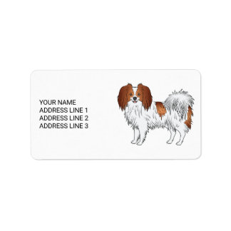 Red And White Phalène Cute Dog With Custom Text Label