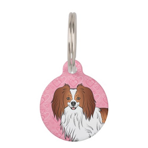 Red And White Phalne Dog Head On Pink Hearts Pet ID Tag
