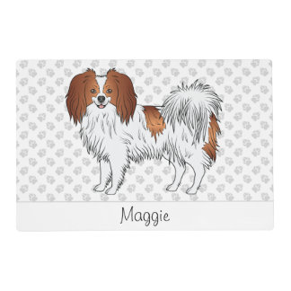 Red And White Phalène Dog With Name Of Pet Placemat