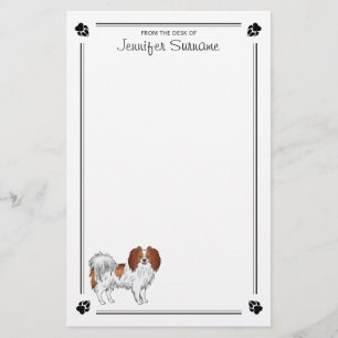 Red And White Phalène Dog With Paws And Text Stationery