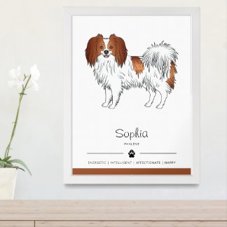 Red And White Phalène Dog With Pet's Own Name Framed Art