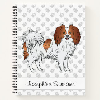 Red And White Phalène Dog With Text And Paws Notebook
