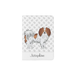 Red And White Phalène Dog With Your Custom Name Passport Holder