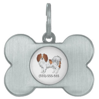 Red And White Phalène With Custom Phone Number Pet ID Tag