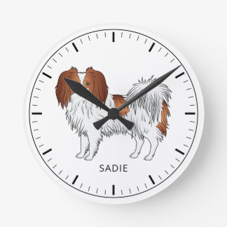 Red And White Phalène With Personalizable Name Round Clock