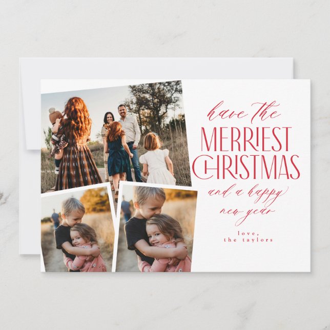 Red and White Photo Collage Merriest Christmas Invitation (Front)