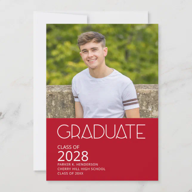 Red and White Photo Graduation Party Invitation | Zazzle