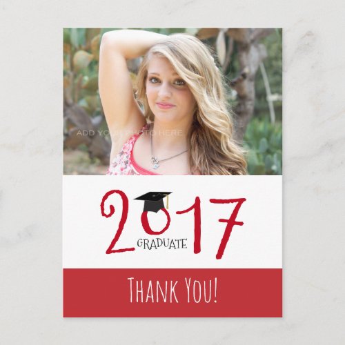Red and White Photo Graduation Thank You Announcement Postcard