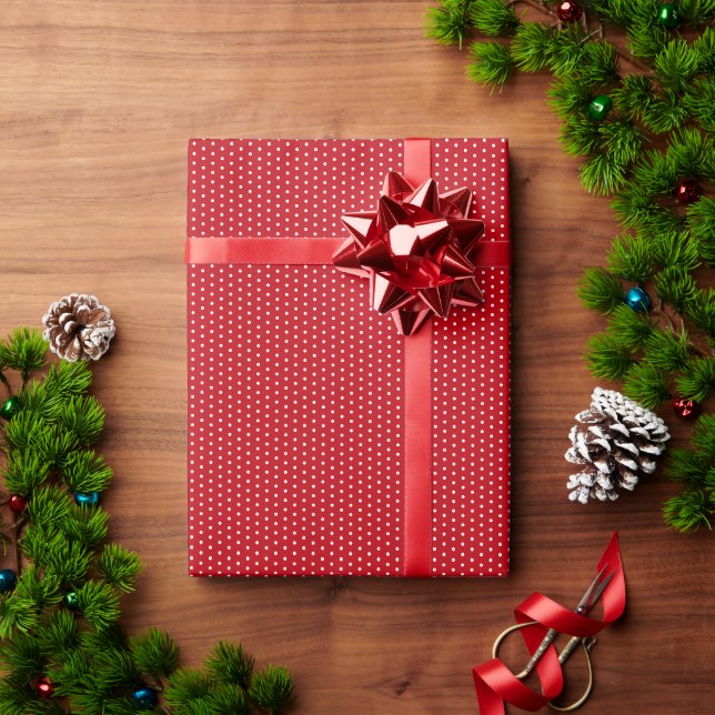 Red And White Pin Polka Dots Christmas Wrapping Paper (Holiday Gift)