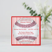 Red and White Pinstripes Baseball Birthday Party Invitation | Zazzle