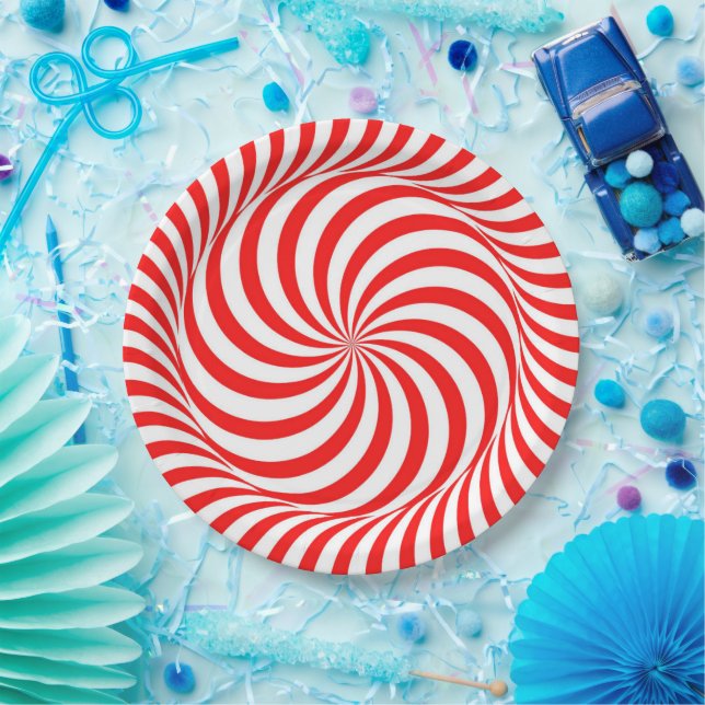 Red and White Pinwheel Paper Plates (Party)