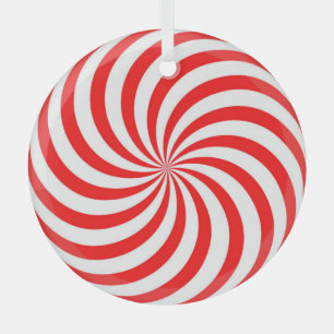 Red and White Pinwheel/Swirl Glass Ornament