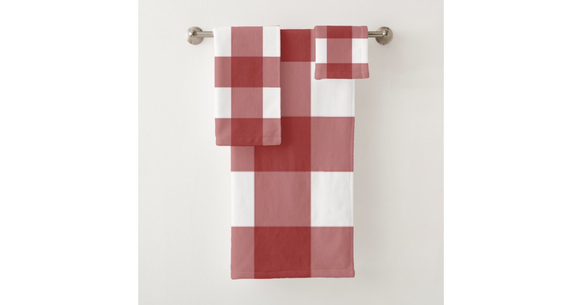 Red and white plaid bath towel set Zazzle