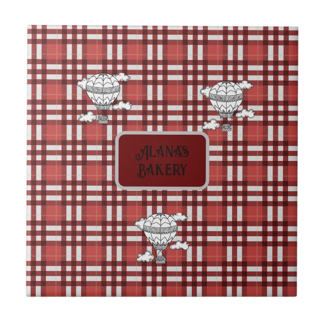 Red and White Plaid Ceramic Tile (Front)
