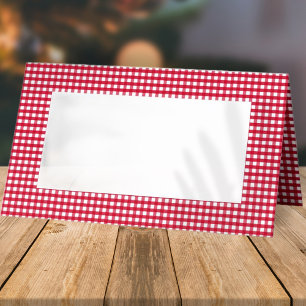 Red and White Plaid Checker Pattern   Holiday Place Card