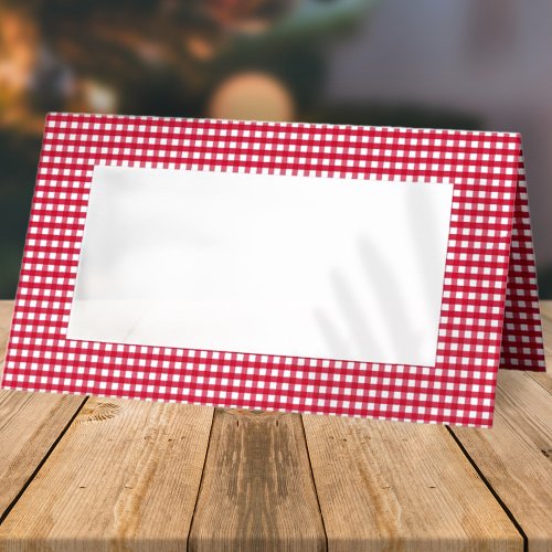 Red and White Plaid Checker Pattern  Holiday Place Card