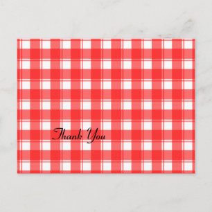 Red and White Plaid Custom Thank You Postcards