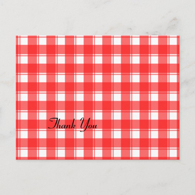 Red and White Plaid Custom Thank You Postcards (Front)