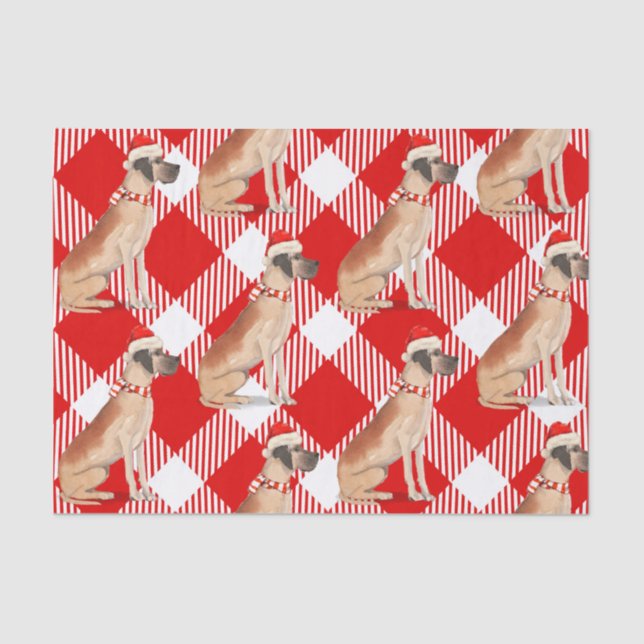 Red and White Plaid Great Dane Christmas Tissue Paper (Front)