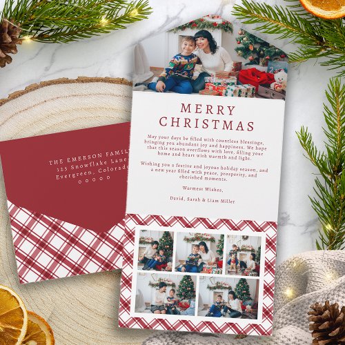 Red and White Plaid Holiday Trifold Card