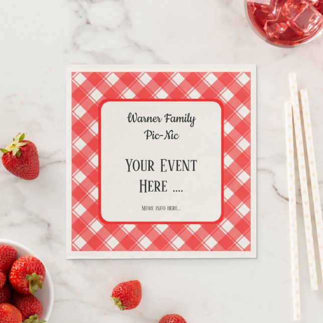 Red and White Plaid Pattern Retro Custom Napkins (Insitu)