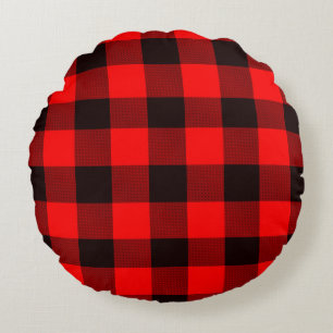 Red And White plaid  Round Pillow