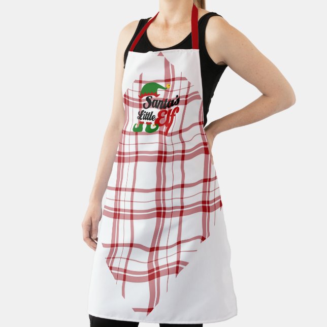 Red and White Plaid Santa's Little Elf Apron (Insitu)