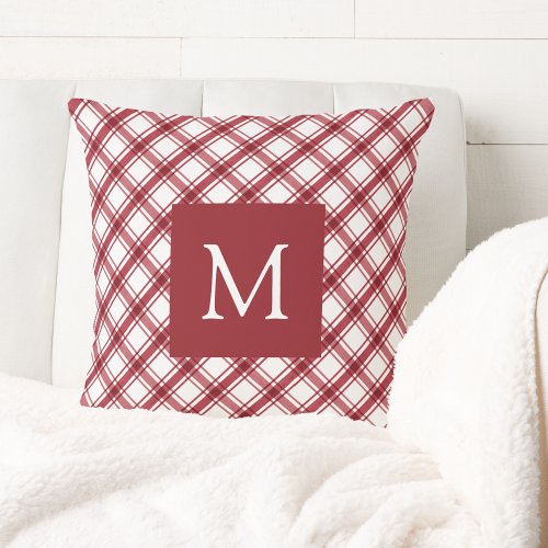 Red and White Plaid Throw Pillow