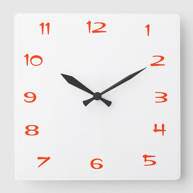 Red and White Plain>Square Kitchen Wall Clock (Front)