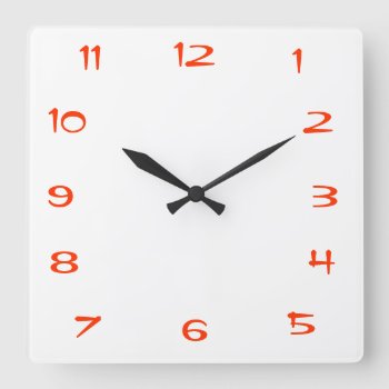Red And White Plain>square Kitchen Wall Clock by orientcourt at Zazzle
