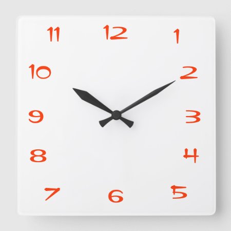 Red And White Plain>square Kitchen Wall Clock