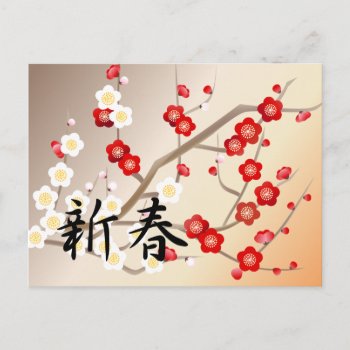 Red And White Plum Flowers Greeting Postcard by kazashiya at Zazzle