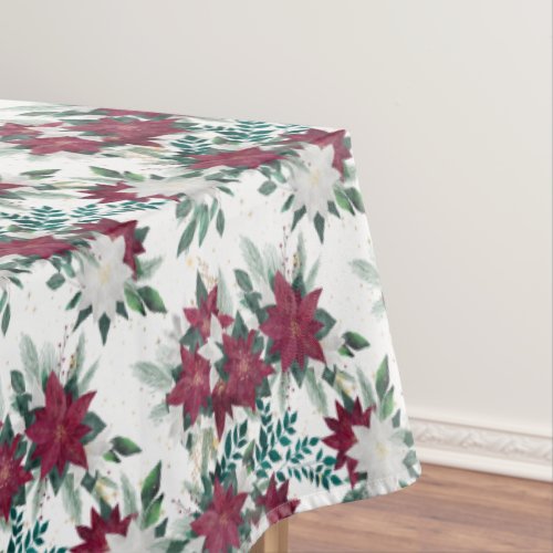 Red and White Poinsettia Bouquet Pattern Tablecloth