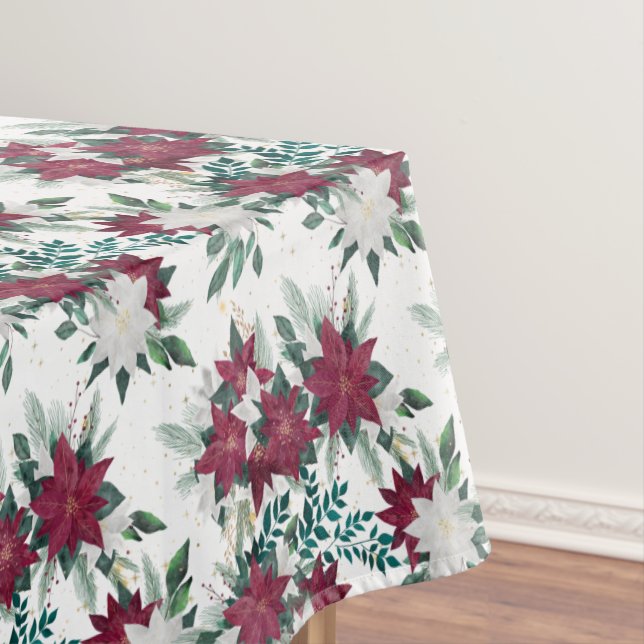 Red and White Poinsettia Bouquet Pattern Tablecloth (In Situ)