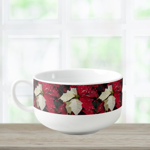 Red and White Poinsettia Floral Holiday Pattern Soup Mug