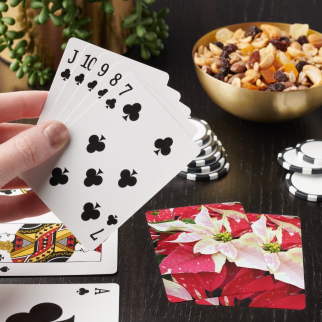 Red and White Poinsettia Holiday Poker Cards (In Situ)