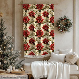 Red and White Poinsettia Throw Cozy Holiday Style Fleece Blanket