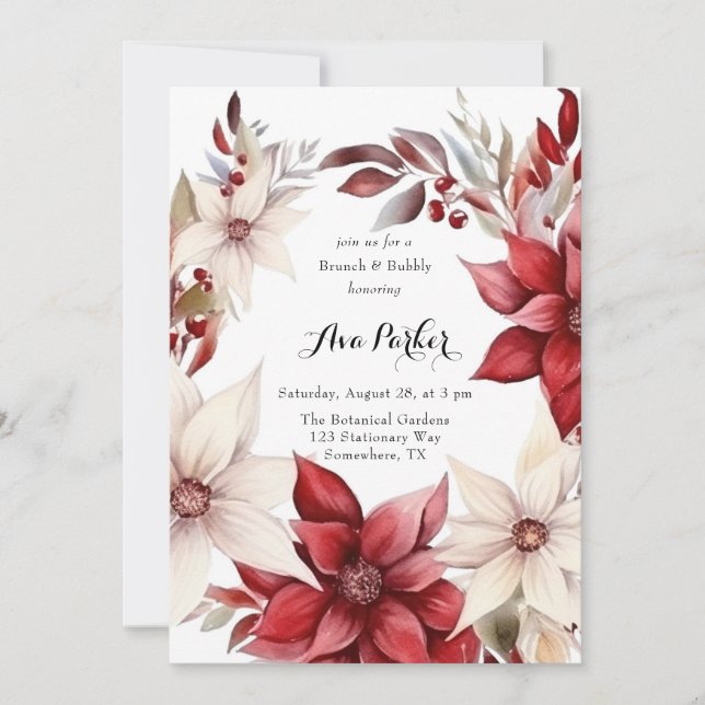 Red and White Poinsettia Wreath Bridal Shower Invitation (Front)