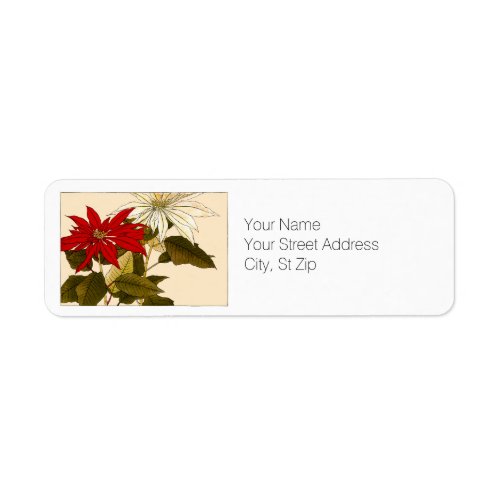 Red and White Poinsettias Botanical Art Address Label