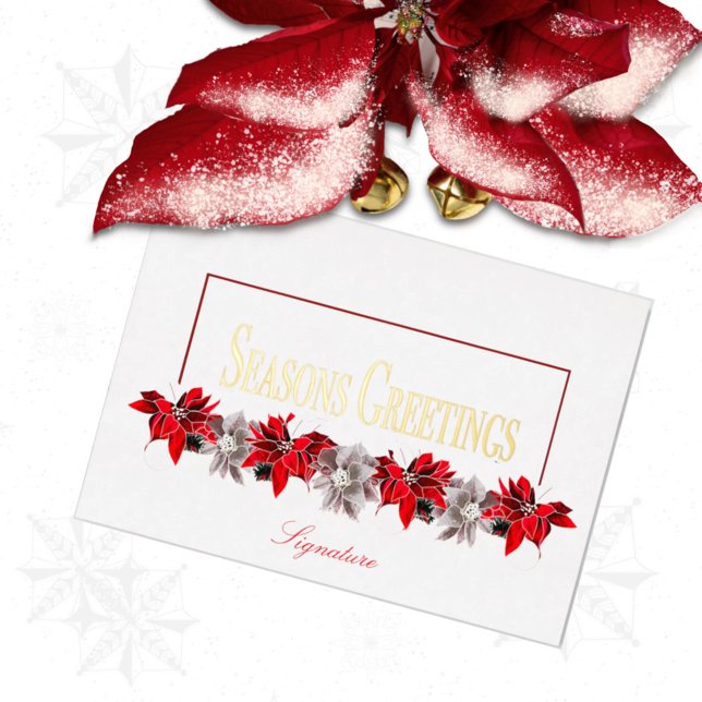 Red and White Poinsettias Professional  Foil Holiday Card (Creator Uploaded)