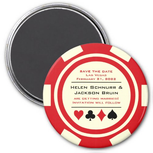 Red and White Poker Chip Casino Save The Date Magnet