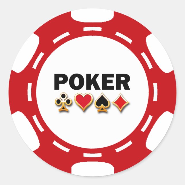 RED AND WHITE POKER CHIP CLASSIC ROUND STICKER (Front)