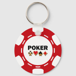 RED AND WHITE POKER CHIP KEYCHAIN