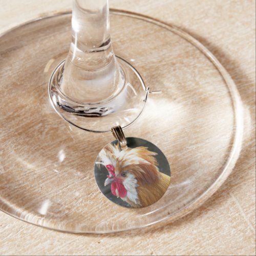 Red and White Polish Chicken Wine Charm