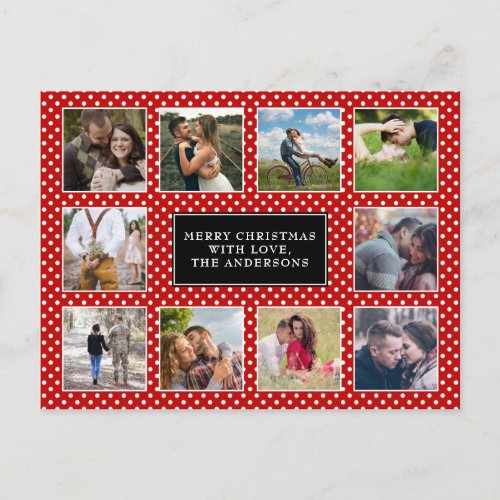 Red and White Polka Dot 10 Photo Collage Christmas Postcard