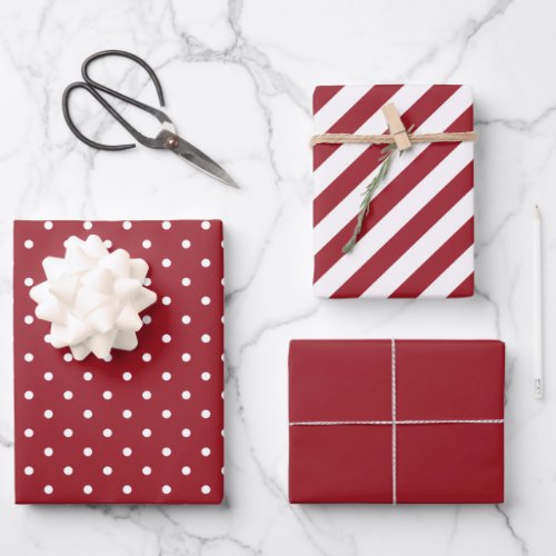 Red and White Polka Dot and Striped Christmas Wrapping Paper Sheets