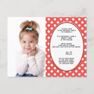 Red and White Polka Dot Birthday Photo Invitation