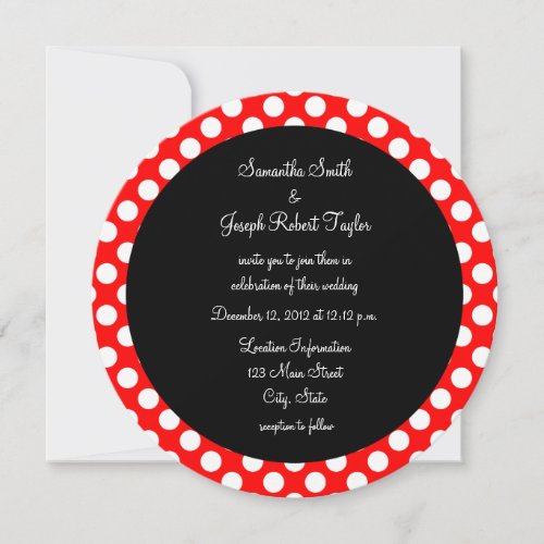 Red and White Polka Dot Black Circle Wedding Invitation