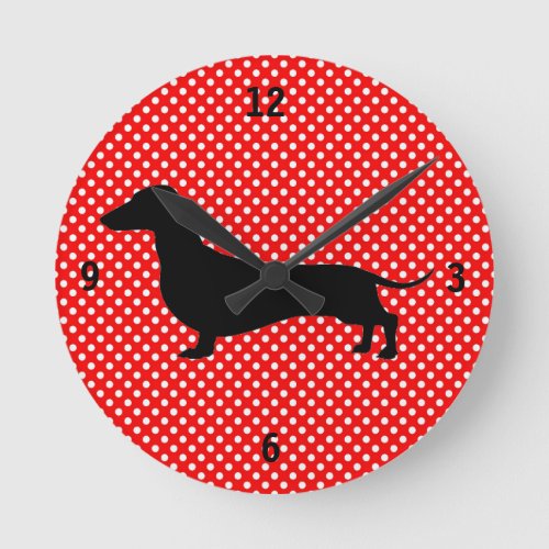 Red and White Polka Dot Dachshund Wall Clock